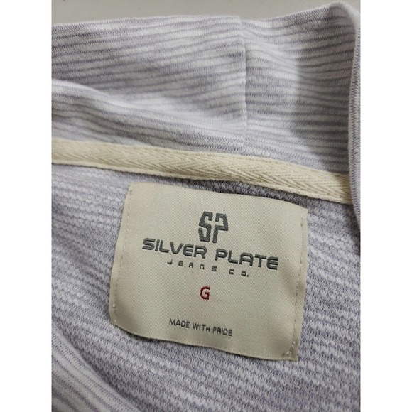 SP SILVER PLATE jeans Co. ~Size L~ White/Gray Striped Top Shirt Turtleneck NEW. - Picture 2 of 12